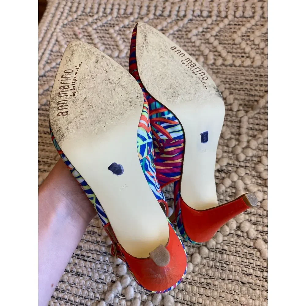 ANN‎ MARINO x BETTYE MULLER Sandals TROPICAL Fabric Print SLINGBACK Pointed sz 6